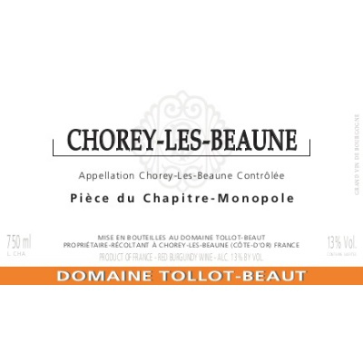 Tollot-Beaut Chorey-Les-Beaune Piece du Chapitre 2018 (6x75cl)
