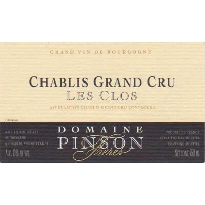 Pinson Freres Chablis Grand Cru Les Clos 2022 (6x75cl)