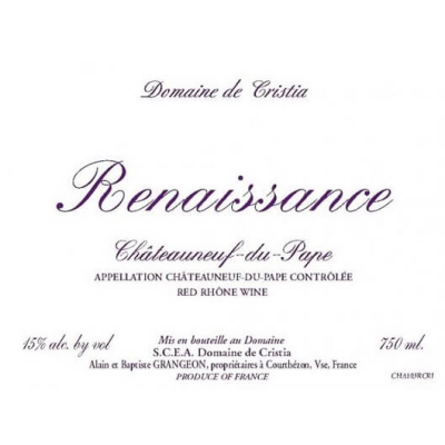 Domaine de Cristia Chateauneuf-du-Pape Cuvee Renaissance 2019 (6x75cl)