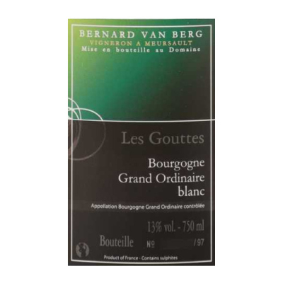 Bernard Van Berg Bourgogne Grand Ordinaire Gouttes Blanc 2011 (1x75cl)