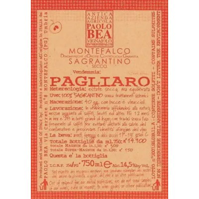 Paolo Bea Sagrantino Montefalco Secco Pagliaro 2011 (1x300cl)