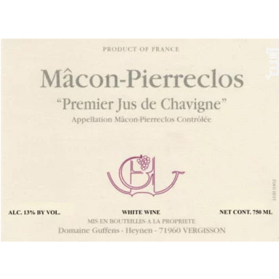 Guffens Heynen Macon Pierreclos 1er Jus Chavigne 2022 (6x150cl)