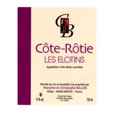 Maryline & Christophe Billon Cote Rotie Les Elotins 2016 (6x75cl)